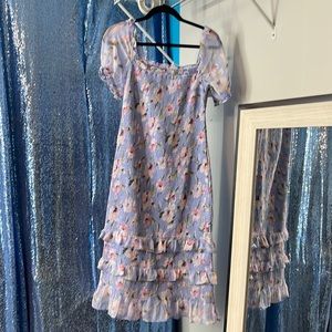 WORN ONCE Abercrombie & Fitch Ruched Floral Blue Dress L Large